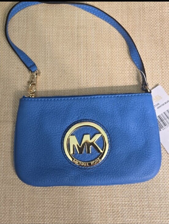 Michael Kors Handbags - Michael Kors Royal Blue Leather Wristlet with Gold MK Emblem